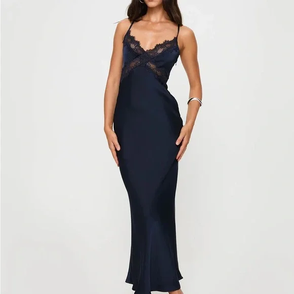 Princess Polly TREASURE BIAS CUT MAXI DRESS NAVY - Picture 6 of 16